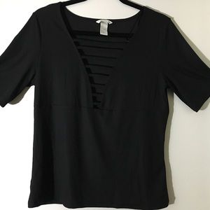 H&M Black Striped cut V-Neck Top